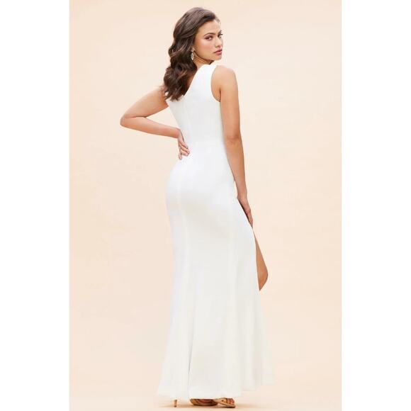 DRESS THE POPULATION Sandra Trumpet Gown Dress Small White Stretch Crepe NWT - Picture 4 of 13